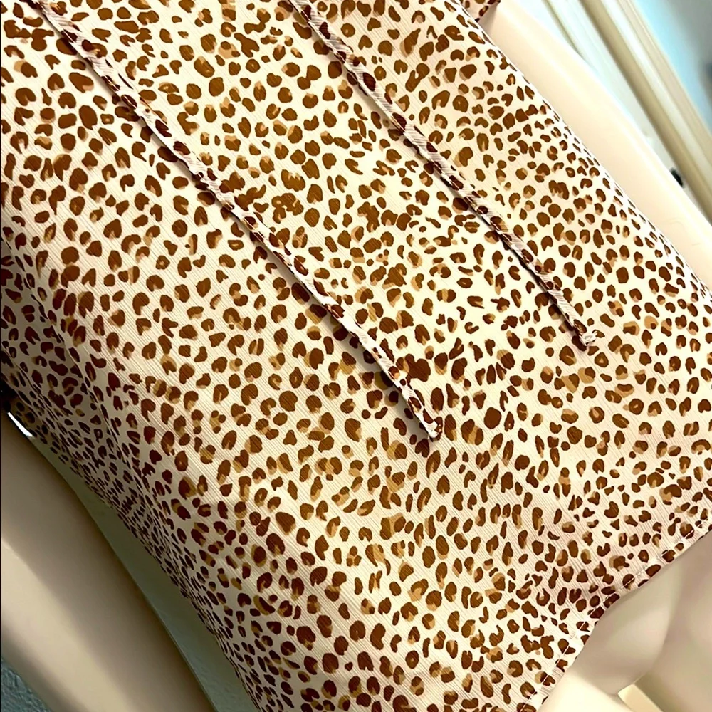 Leopard Print Ruffle V-Neck Women’s Blouse - Cream and Brown J Crew Medium #EE